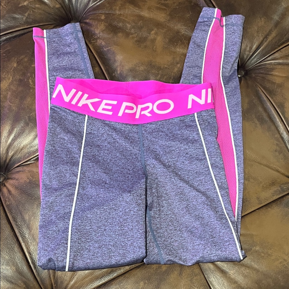 Nike Pro Hot Pink Accent Leggings in Gray